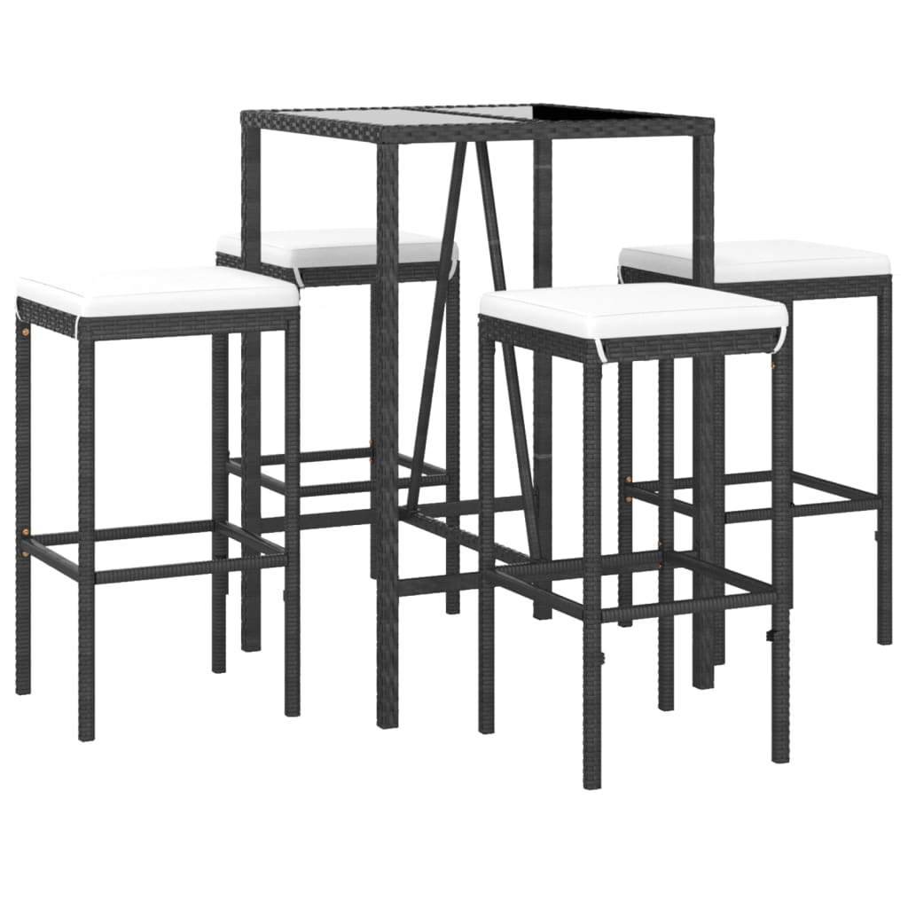 5-Tlg. Gartenbar-Set Mit Kissen Poly Rattan