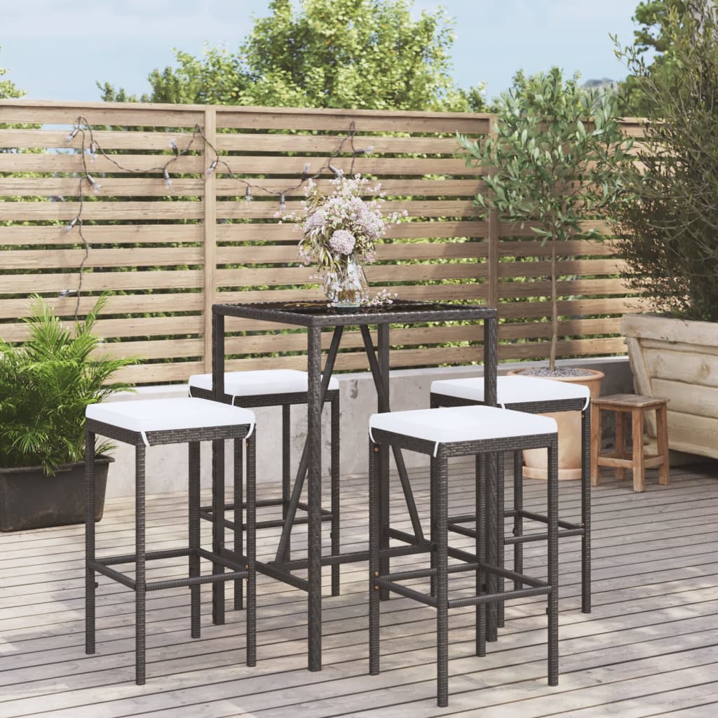 5-Tlg. Gartenbar-Set Mit Kissen Poly Rattan