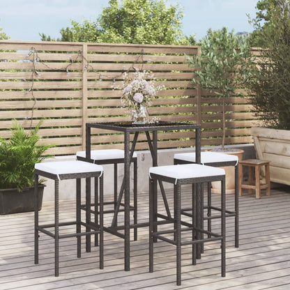 5-Tlg. Gartenbar-Set Mit Kissen Poly Rattan