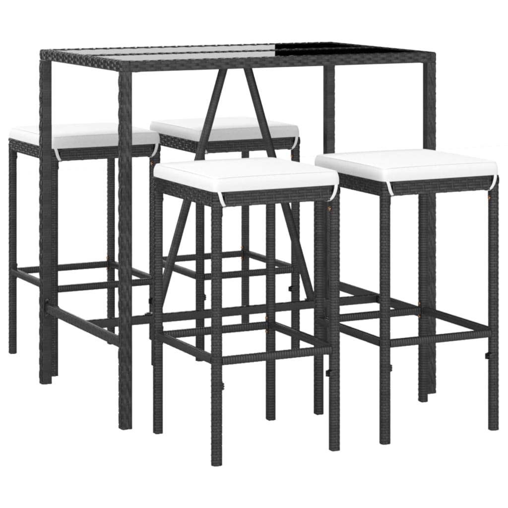 5-Tlg. Gartenbar-Set Mit Kissen Poly Rattan