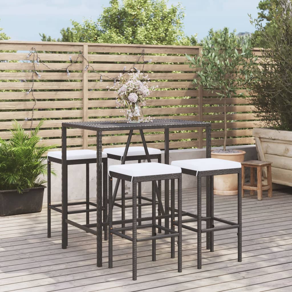 5-Tlg. Gartenbar-Set Mit Kissen Poly Rattan