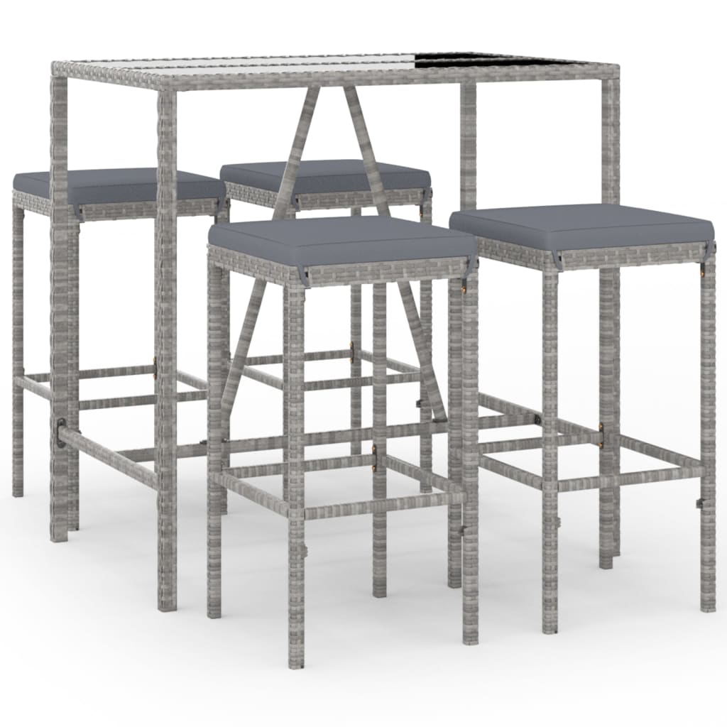 5-Tlg. Gartenbar-Set Mit Kissen Poly Rattan