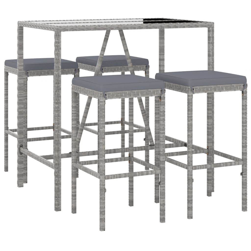5-Tlg. Gartenbar-Set Mit Kissen Poly Rattan