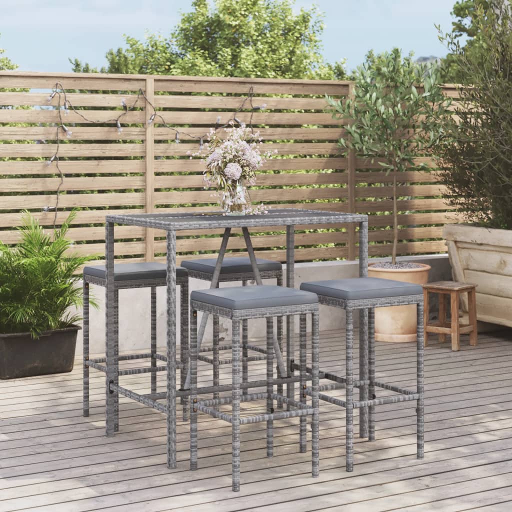 5-Tlg. Gartenbar-Set Mit Kissen Poly Rattan