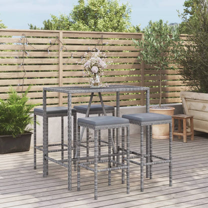 5-Tlg. Gartenbar-Set Mit Kissen Poly Rattan