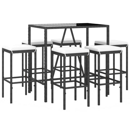 7-Tlg. Gartenbar-Set Mit Kissen Poly Rattan