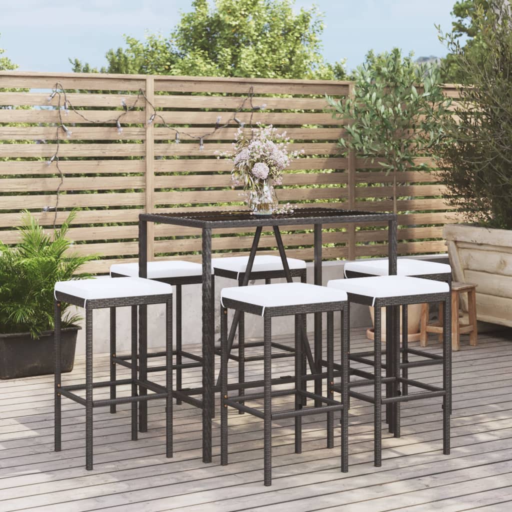 7-Tlg. Gartenbar-Set Mit Kissen Poly Rattan