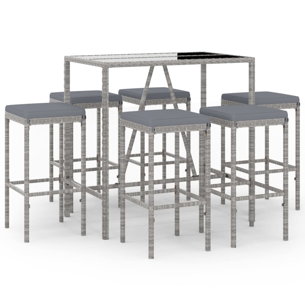 7-Tlg. Gartenbar-Set Mit Kissen Poly Rattan