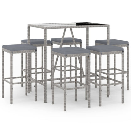 7-Tlg. Gartenbar-Set Mit Kissen Poly Rattan