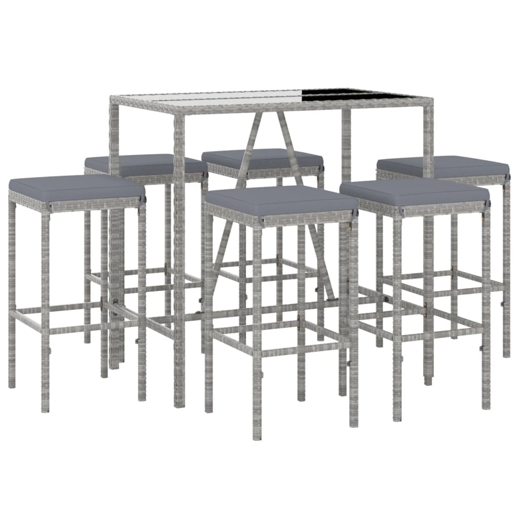 7-Tlg. Gartenbar-Set Mit Kissen Poly Rattan