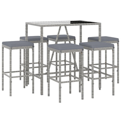7-Tlg. Gartenbar-Set Mit Kissen Poly Rattan