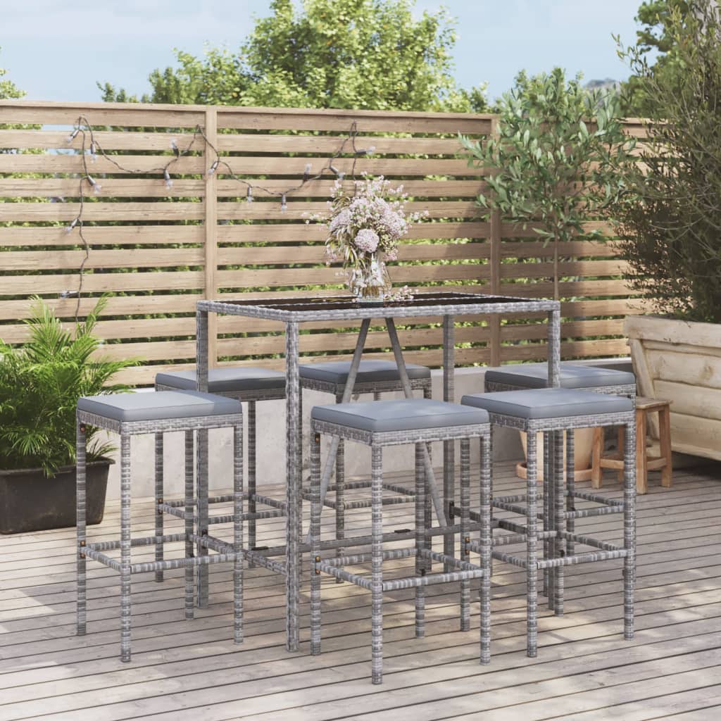7-Tlg. Gartenbar-Set Mit Kissen Poly Rattan