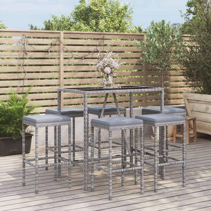 7-Tlg. Gartenbar-Set Mit Kissen Poly Rattan