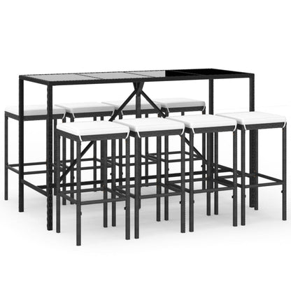 9-Tlg. Gartenbar-Set Mit Kissen Poly Rattan
