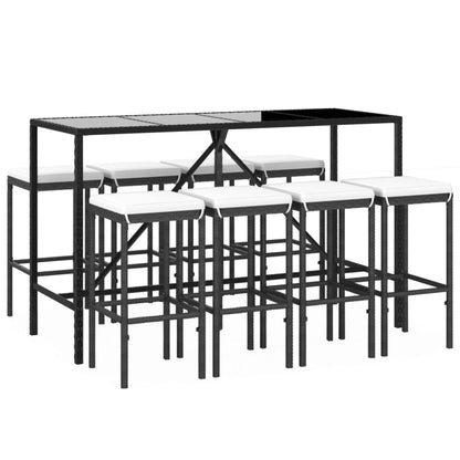 9-Tlg. Gartenbar-Set Mit Kissen Poly Rattan
