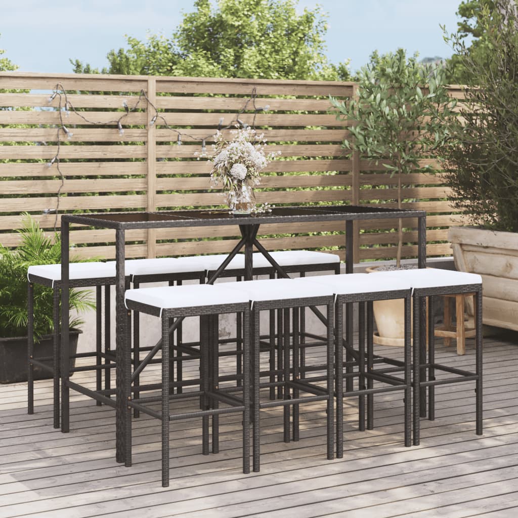 9-Tlg. Gartenbar-Set Mit Kissen Poly Rattan