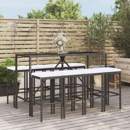 9-Tlg. Gartenbar-Set Mit Kissen Poly Rattan