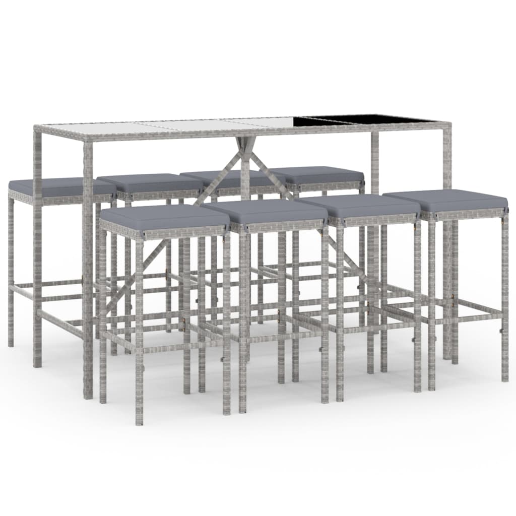 9-Tlg. Gartenbar-Set Mit Kissen Poly Rattan