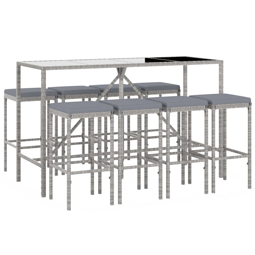9-Tlg. Gartenbar-Set Mit Kissen Poly Rattan