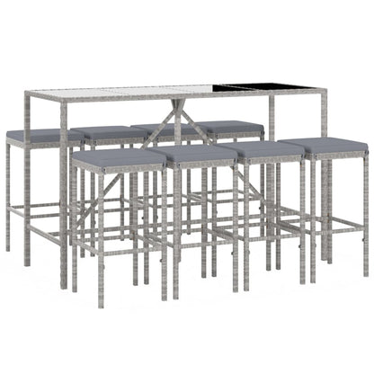 9-Tlg. Gartenbar-Set Mit Kissen Poly Rattan