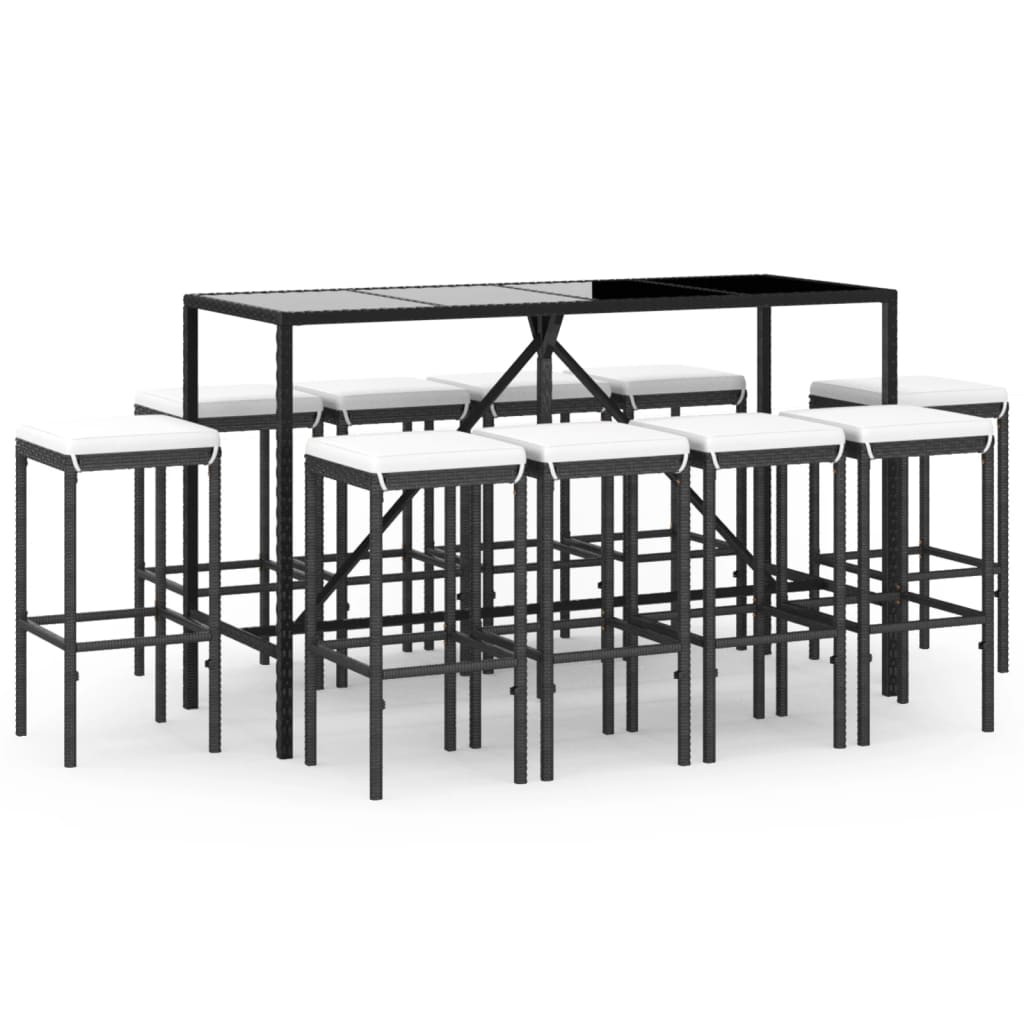 11-Tlg. Gartenbar-Set Mit Kissen Poly Rattan