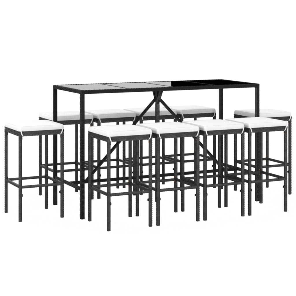 11-Tlg. Gartenbar-Set Mit Kissen Poly Rattan