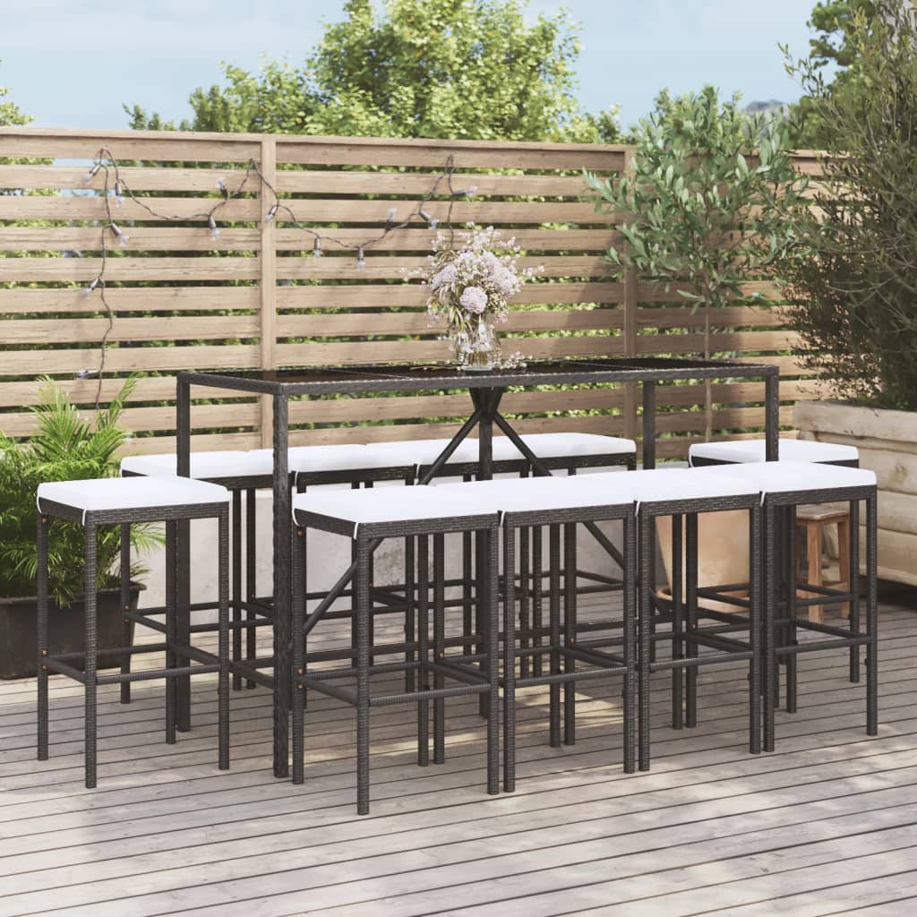 11-Tlg. Gartenbar-Set Mit Kissen Poly Rattan