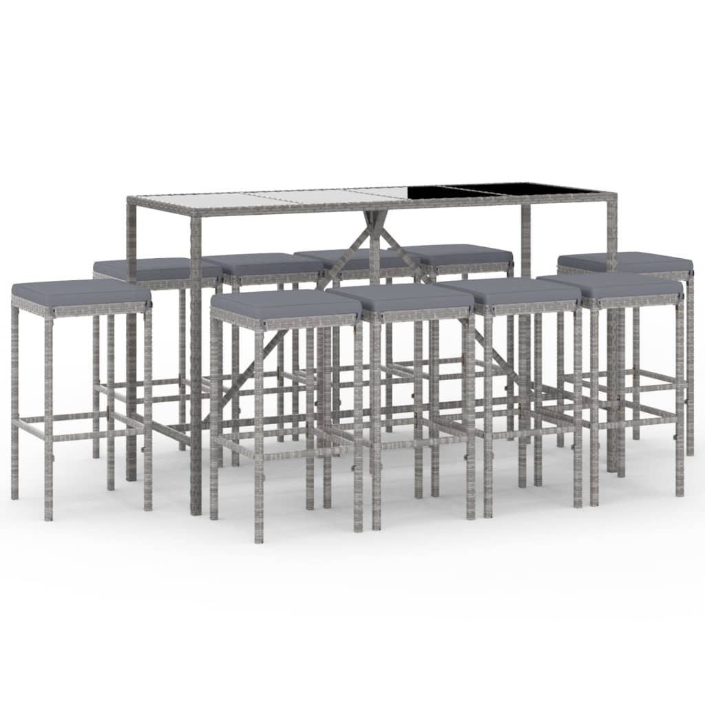 11-Tlg. Gartenbar-Set Mit Kissen Poly Rattan