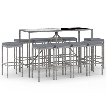 11-Tlg. Gartenbar-Set Mit Kissen Poly Rattan