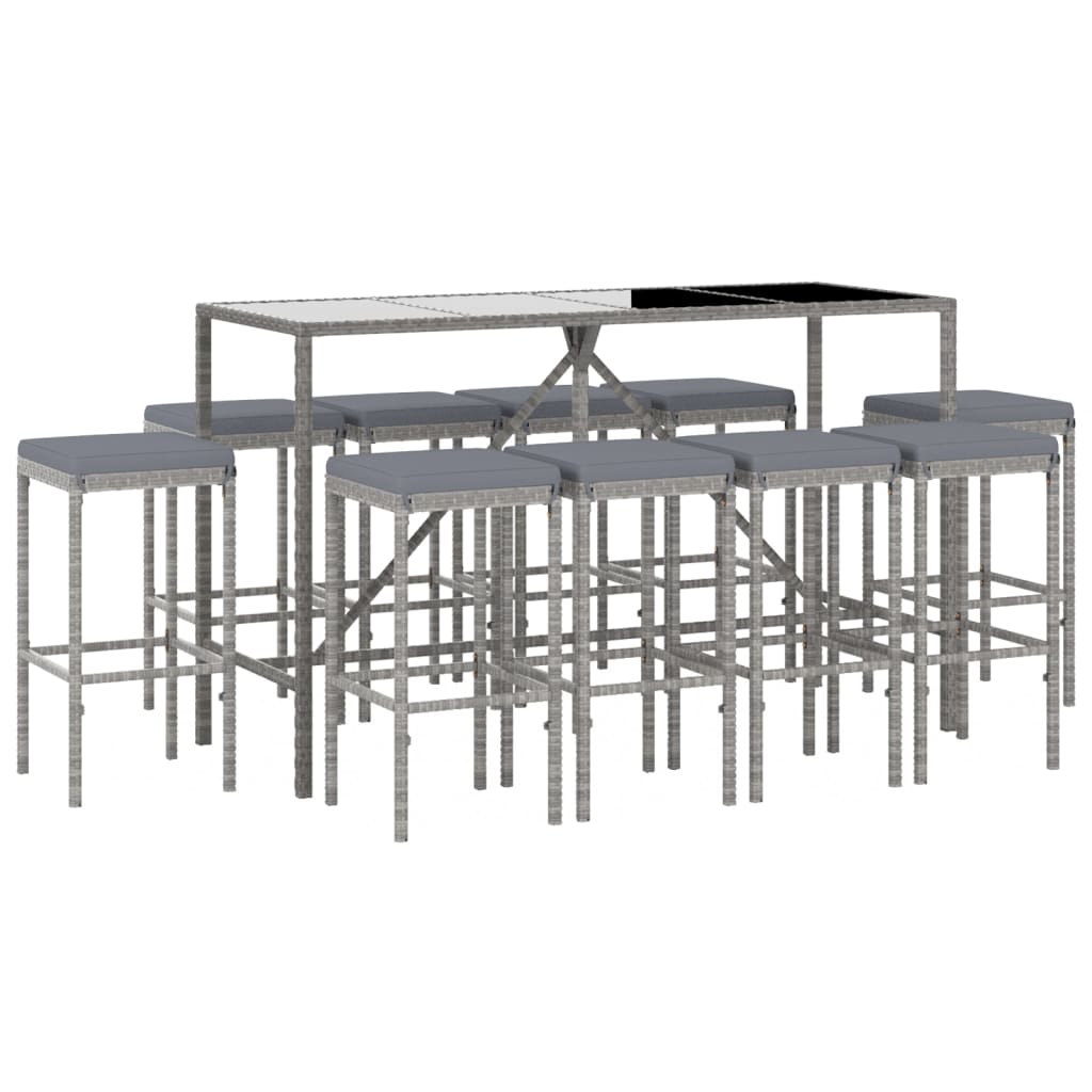 11-Tlg. Gartenbar-Set Mit Kissen Poly Rattan