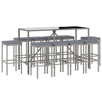 11-Tlg. Gartenbar-Set Mit Kissen Poly Rattan