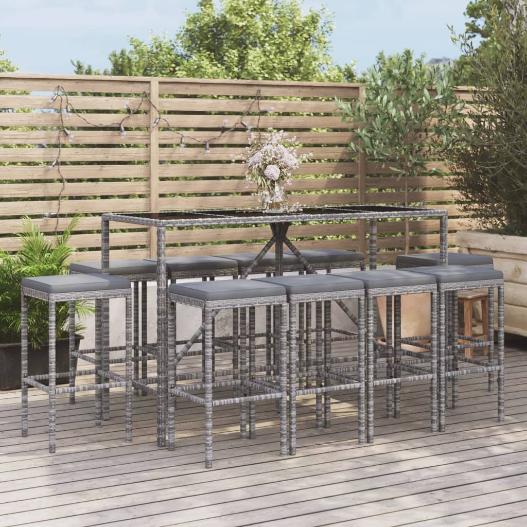 11-Tlg. Gartenbar-Set Mit Kissen Poly Rattan