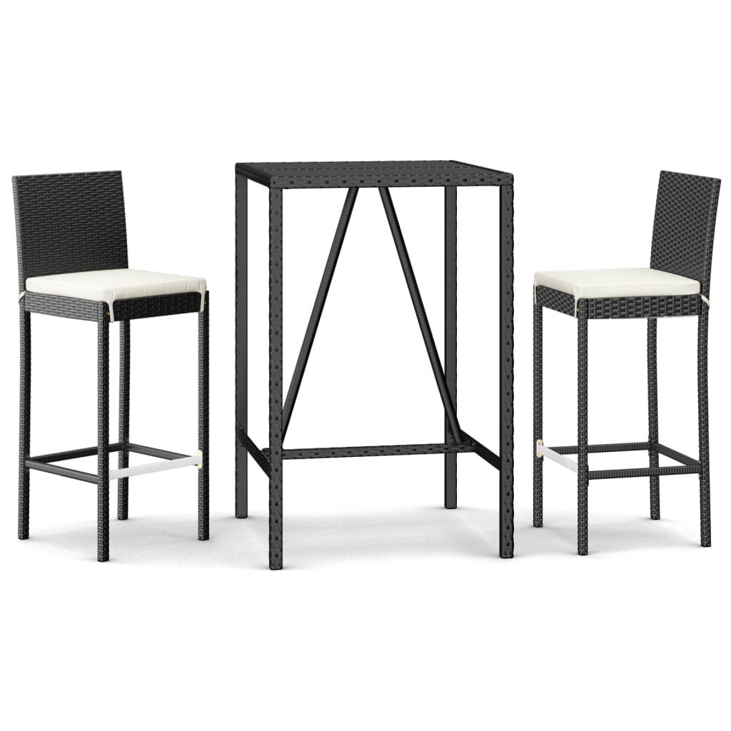 3-Tlg. Gartenbar-Set Mit Kissen Poly Rattan