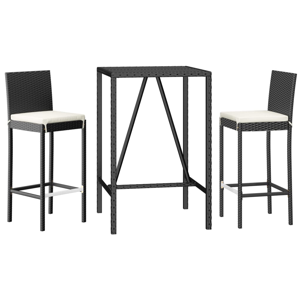 3-Tlg. Gartenbar-Set Mit Kissen Poly Rattan