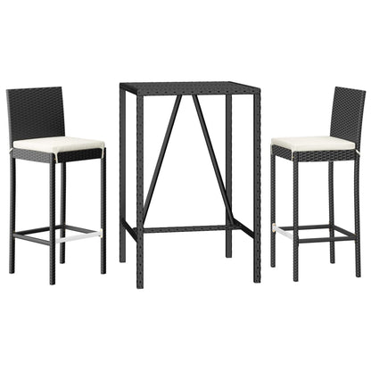 3-Tlg. Gartenbar-Set Mit Kissen Poly Rattan