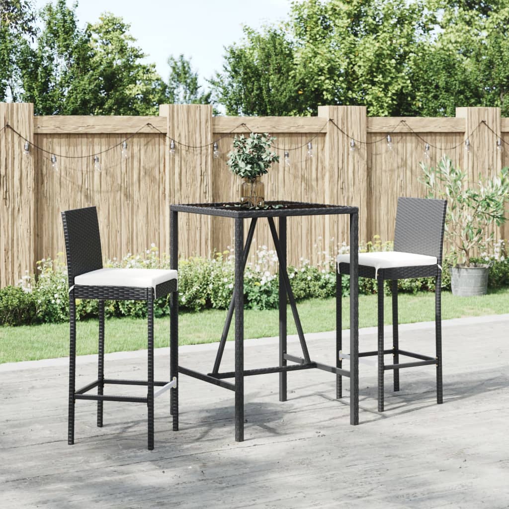 3-Tlg. Gartenbar-Set Mit Kissen Poly Rattan