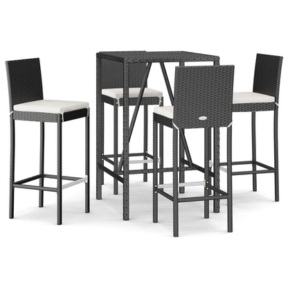 5-Tlg. Gartenbar-Set Mit Kissen Poly Rattan