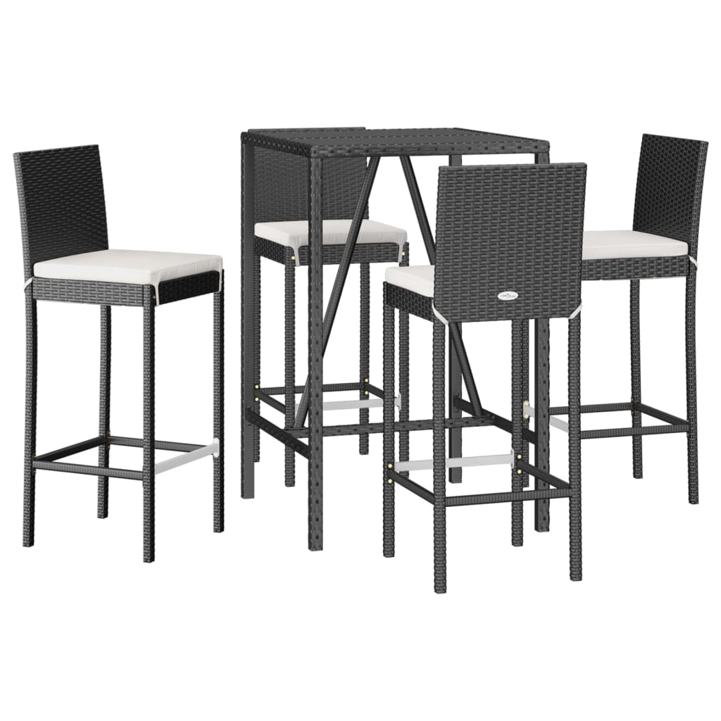 5-Tlg. Gartenbar-Set Mit Kissen Poly Rattan