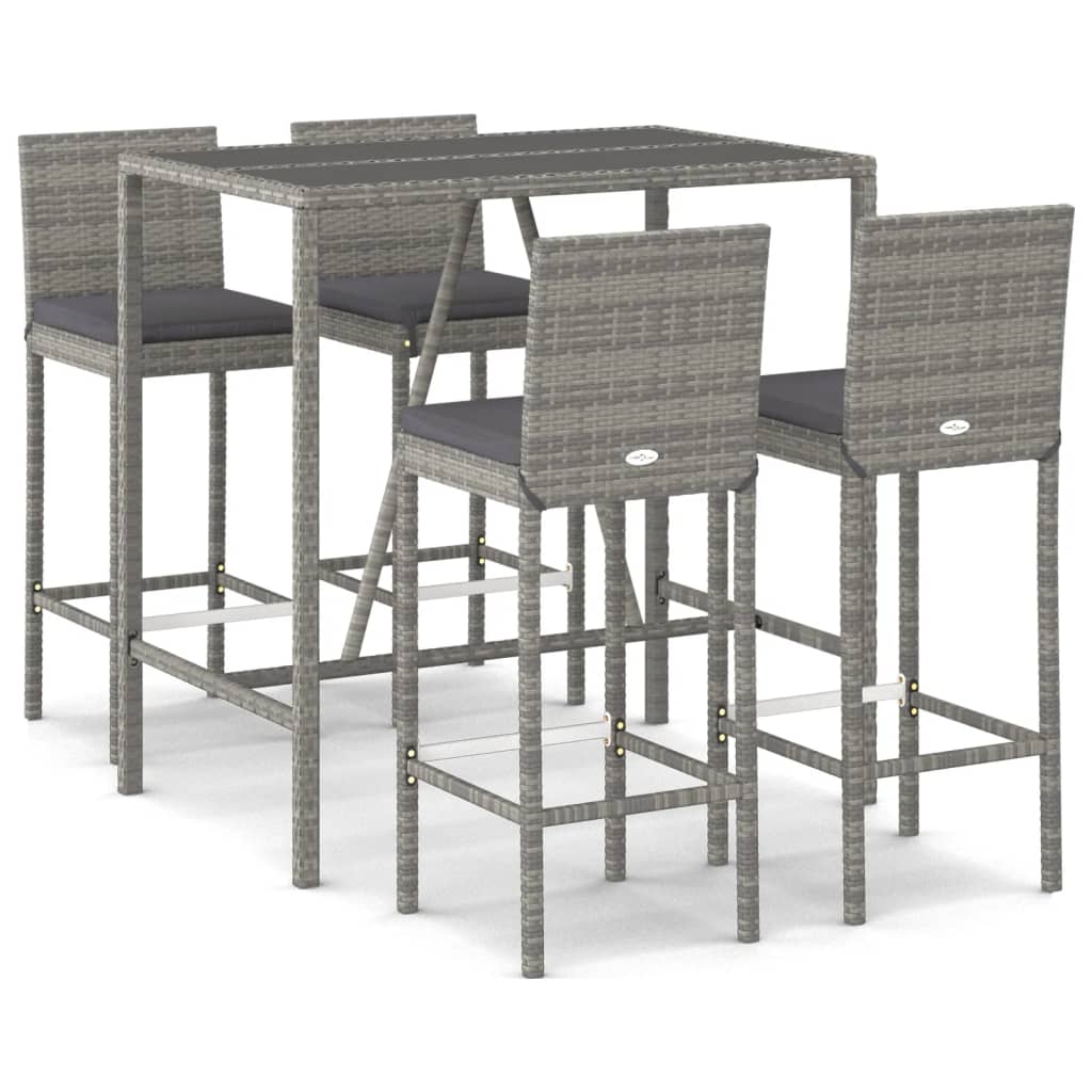 5-Tlg. Gartenbar-Set Mit Kissen Poly Rattan