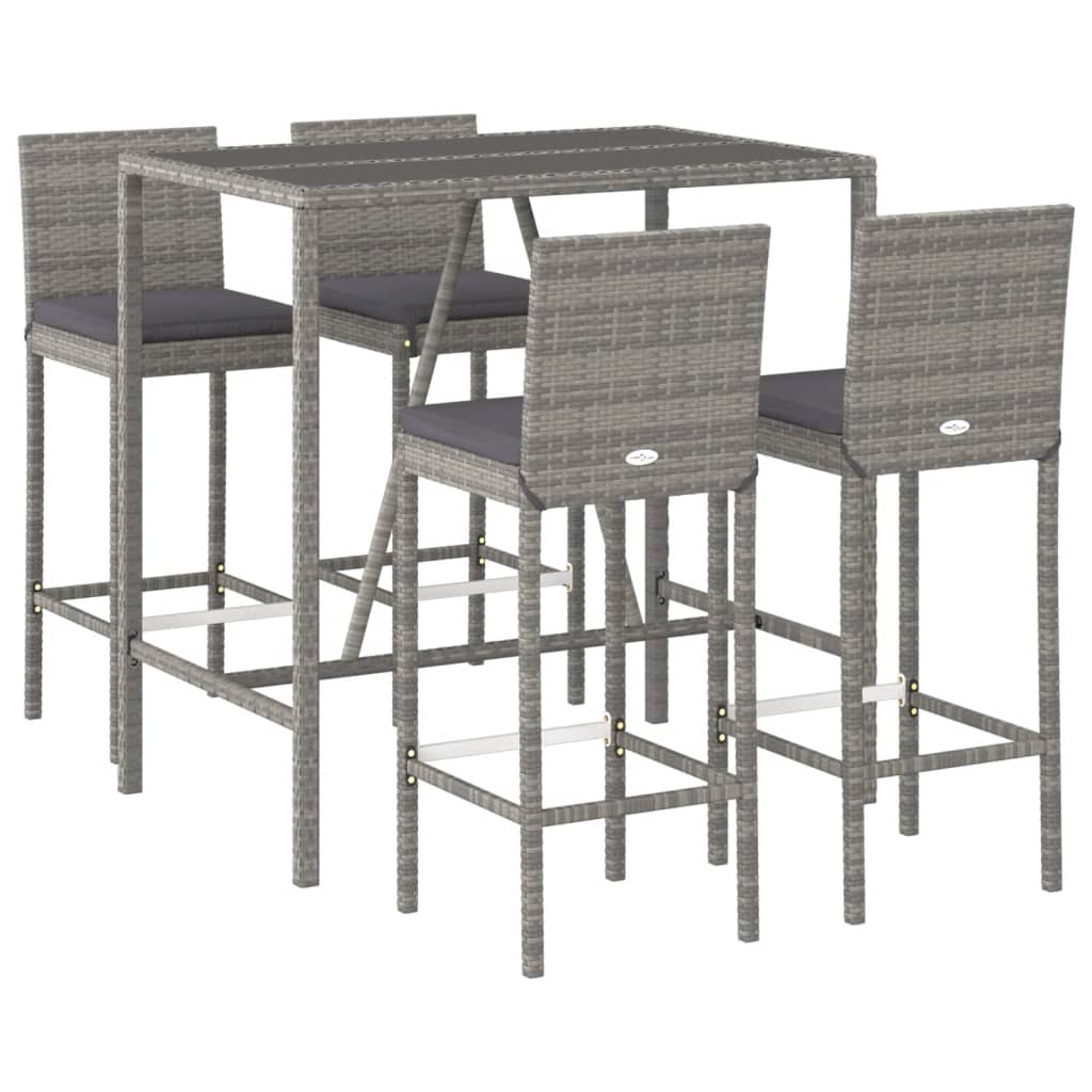 5-Tlg. Gartenbar-Set Mit Kissen Poly Rattan