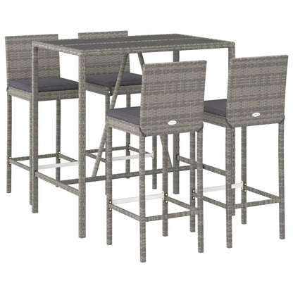 5-Tlg. Gartenbar-Set Mit Kissen Poly Rattan