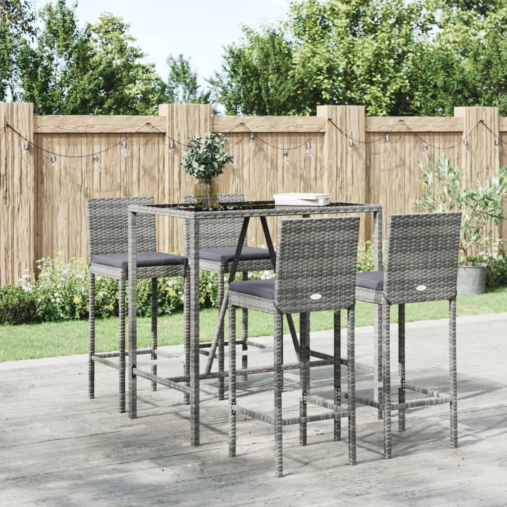 5-Tlg. Gartenbar-Set Mit Kissen Poly Rattan