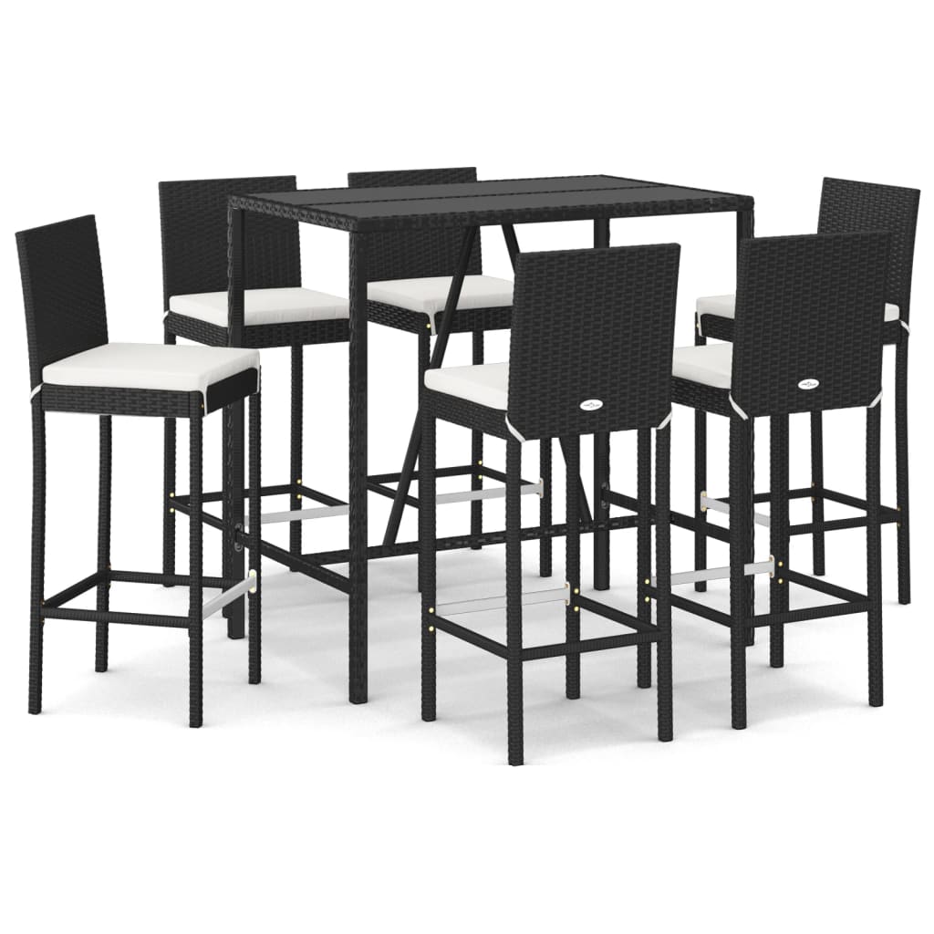 7-Tlg. Gartenbar-Set Mit Kissen Schwarz Poly Rattan