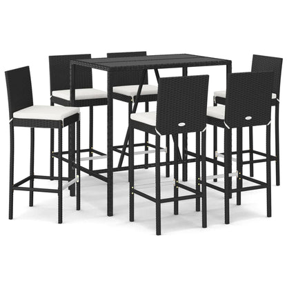 7-Tlg. Gartenbar-Set Mit Kissen Schwarz Poly Rattan
