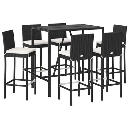 7-Tlg. Gartenbar-Set Mit Kissen Schwarz Poly Rattan