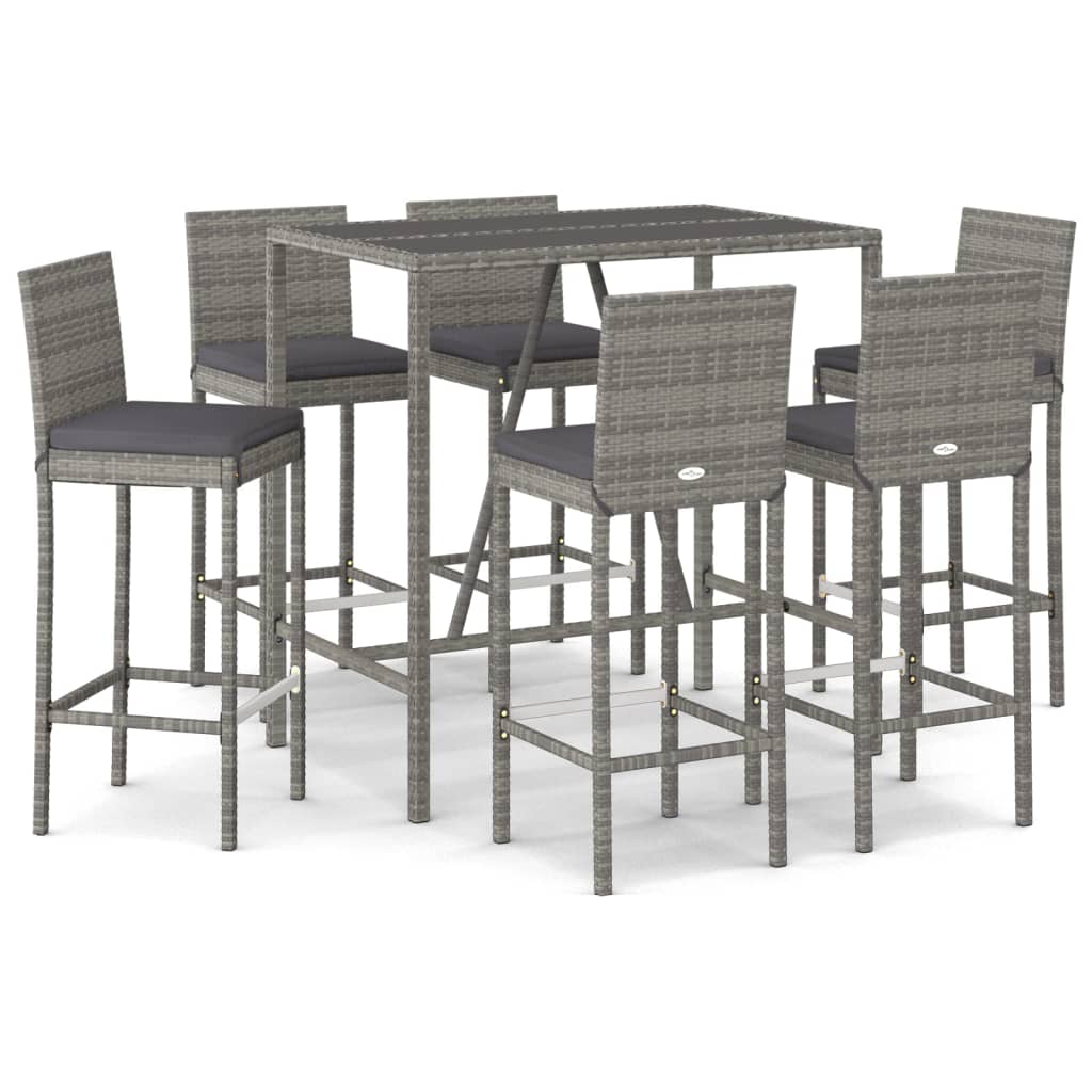 7-Tlg. Gartenbar-Set Mit Kissen Poly Rattan