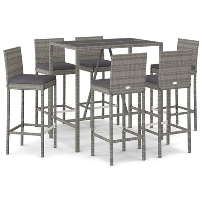 7-Tlg. Gartenbar-Set Mit Kissen Poly Rattan