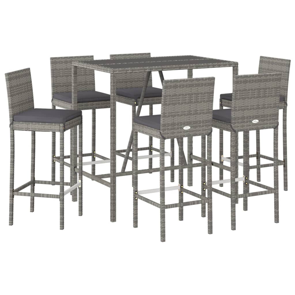 7-Tlg. Gartenbar-Set Mit Kissen Poly Rattan