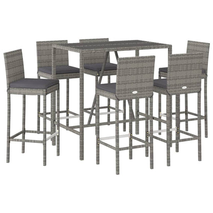 7-Tlg. Gartenbar-Set Mit Kissen Poly Rattan