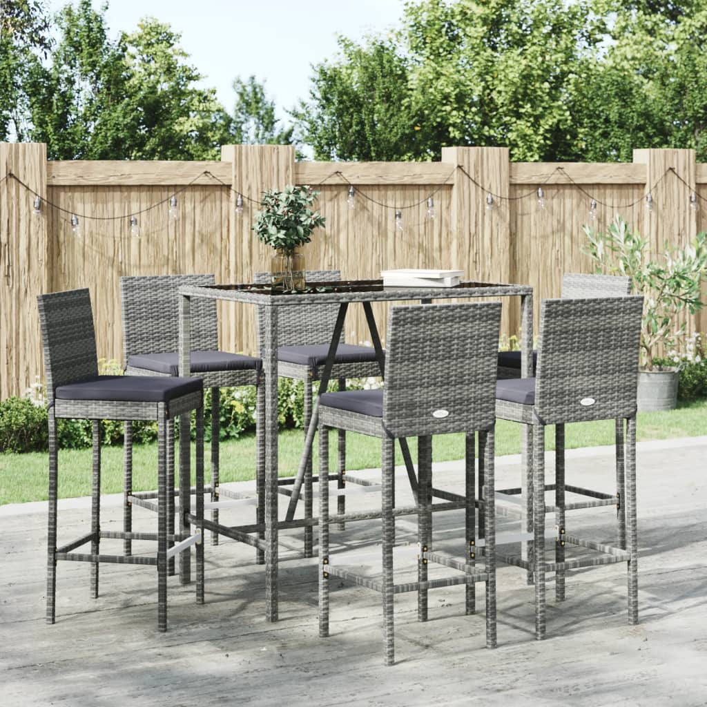 7-Tlg. Gartenbar-Set Mit Kissen Poly Rattan